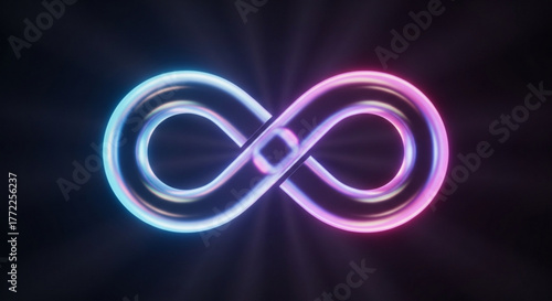 Infinity symbol glowing with neon light, representing endless possibilities, boundless potential, and the eternal nature of time and space
