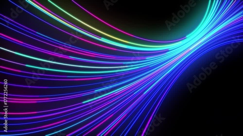 Flowing Neon Light Trails in Blue and Pink Against a Dark Background abstract bright