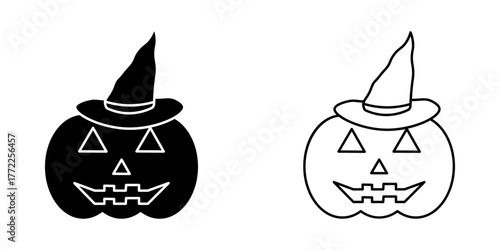 pumpkin and hat set icon on white background
