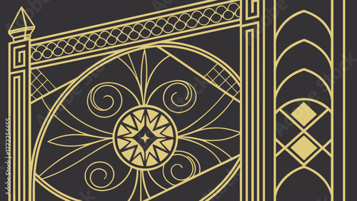 Elegant gold Art Deco design evokes 1920s glamour and vintage upscale sophistication