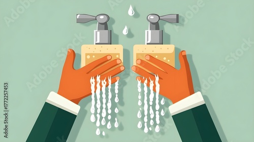 Hand washing hygiene practice bathroom illustration clean environment close-up health awareness