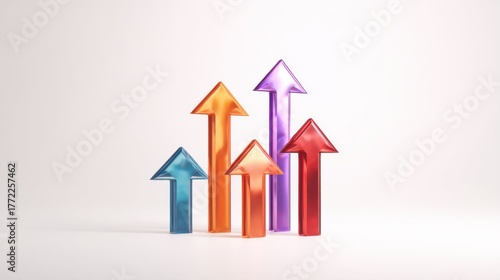 Glassy Ascent Five Colorful Arrows Symbolize Progress Growth and Success on a Light Background