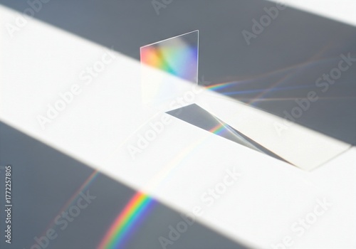 Prism casting rainbow shadow isolated on white background