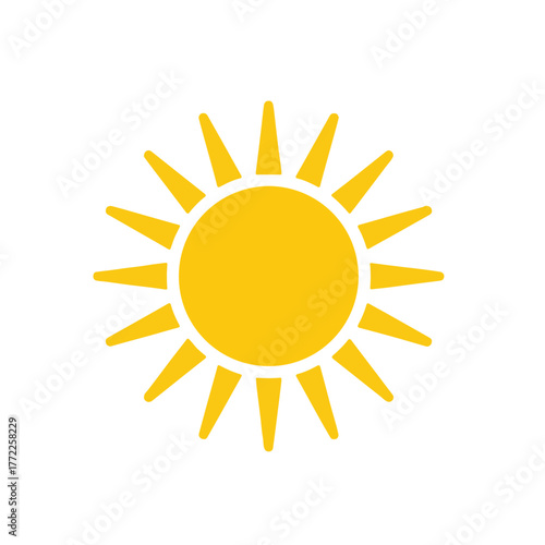 A simple stylized yellow sun icon with a solid circle and radiating triangular rays with rounded tips.