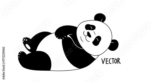 Relaxing panda lying down with transparent background