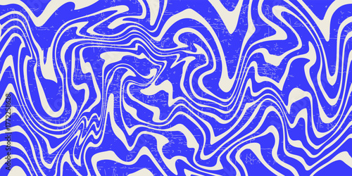 Blue wavy lines abstract background. Trendy psychedelic retro style backdrop. Waves, swirl and twirl pattern. Twisted distorted vector texture. Y2k aesthetic design