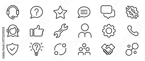 Customer Service and Support Icon Collection. Vector graphic illustration. 