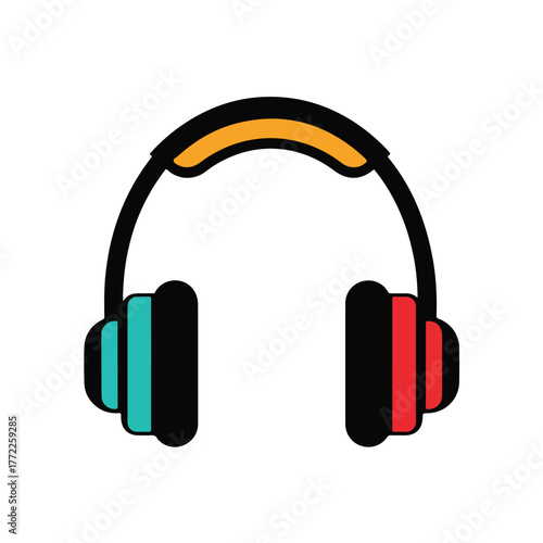 Colorful Vector Headphones with Black Teal Red and Orange Accents.