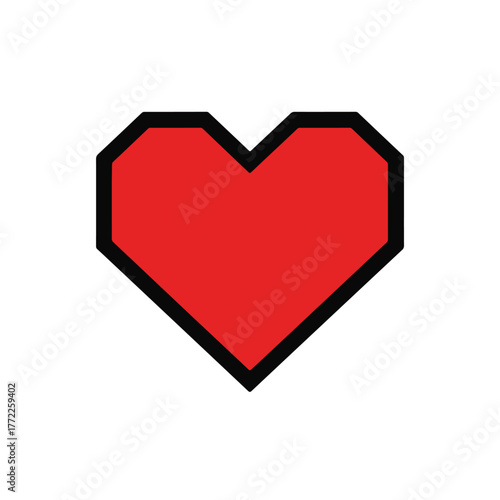 Geometric Red Heart Shape with Bold Black Outline.