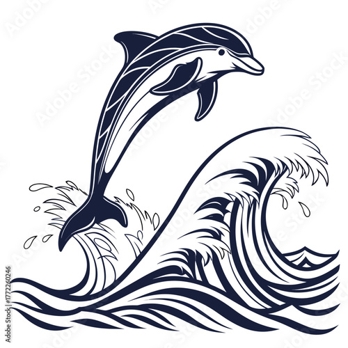 Dolphin jumping out of the sea vector illustration