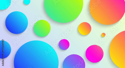 Vibrant colorful circles with soft shadows create a playful modern abstract background design for digital projects