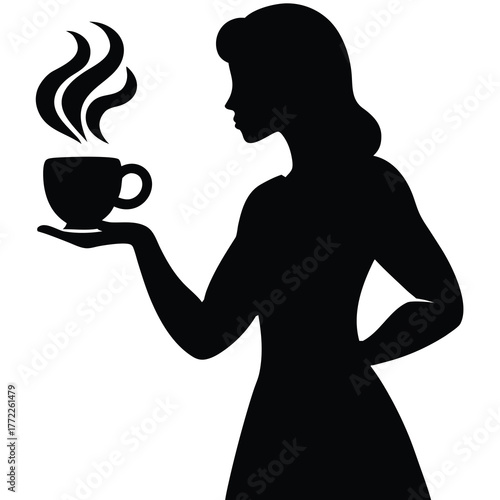 Silhouette woman coffee cup drink beverage hot tea relax aroma morning time