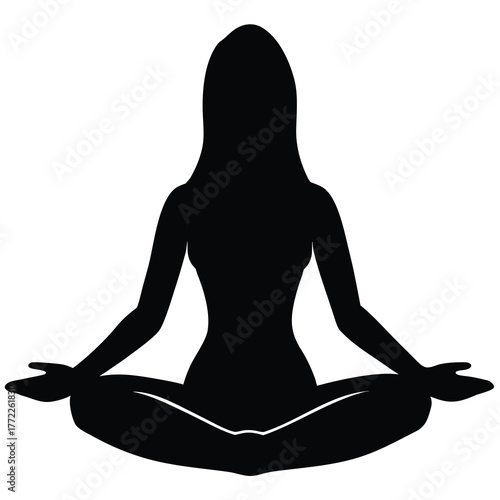 Woman Doing Yoga Meditation Silhouette Peaceful Calm Black Isolated Vector Graphic