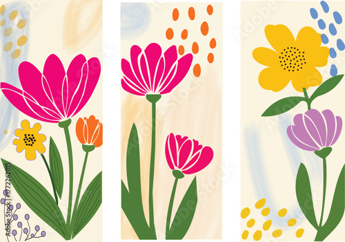 Colorful Mid-Century Modern Flower Art Greeting Card Set