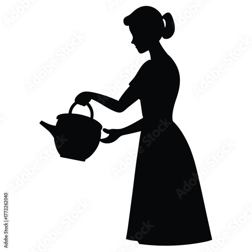 Silhouette Woman Holding Watering Can Gardener Potting Irrigation Gardening Plant