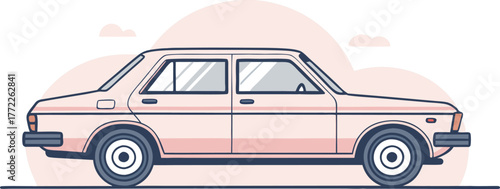 Charming pastel sedan in a minimalist style, perfect for retro automotive themes and vintage travel projects.