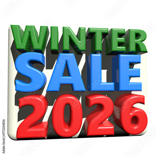 Bold 3d winter sale 2026 announcement with vibrant colors