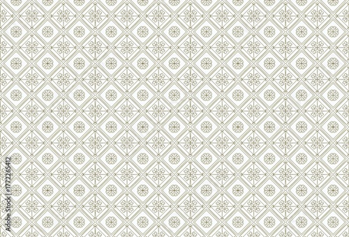 Decorative Diamond Pattern Wallpaper With Floral Motifs in Subtle Beige Tone for Interiors