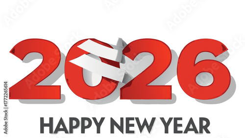 This red new year 2026 sign illustration advertises a business sale with a percentage discount for the holiday celebration