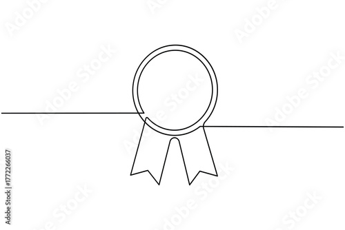 One line drawing of achievement award medal with ribbon