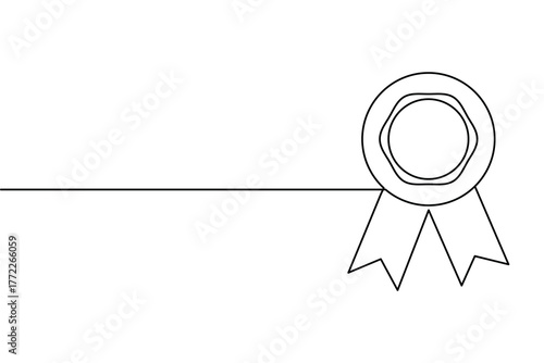 One line drawing of achievement award medal with ribbon