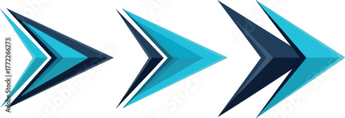 Three abstract geometric arrows pointing rightward with blue and dark cyan gradient.