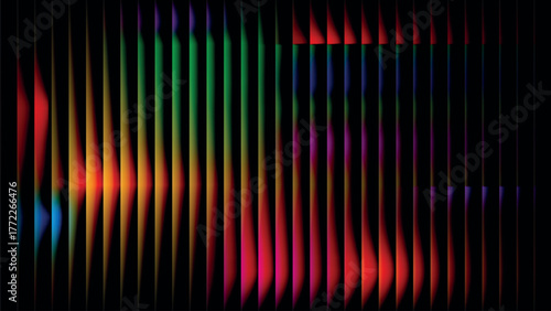 Abstract vertical stripes blending from dark to vibrant rainbow colors
