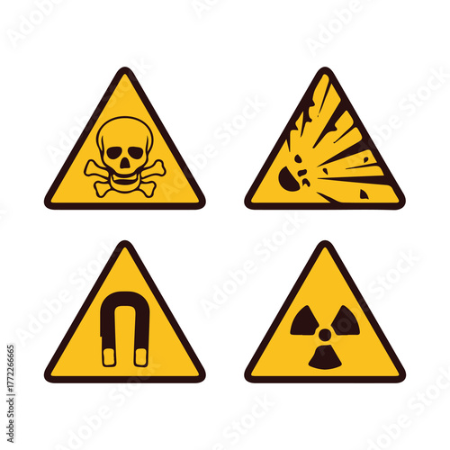 Road Warning Signs Set – Triangle Traffic Symbols and Caution Vector Illustration
