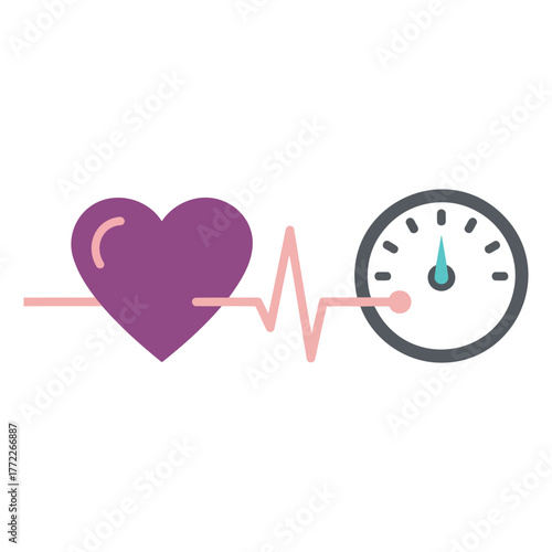 Heart heartbeat and blood pressure gauge icon. Cardiovascular health monitor concept