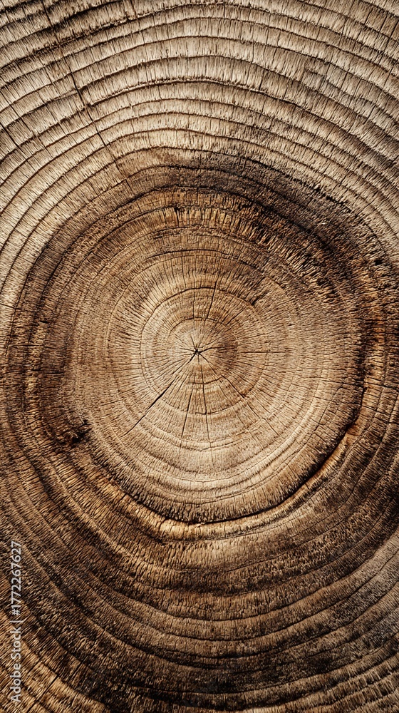 Naklejka premium Textured Brown Wood Grain Circular Pattern Background Close Up