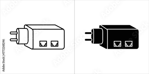 Two powerline adapters with ethernet ports, one outline and one silhouette