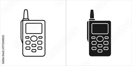 Two icons of a walkietalkie, one outline and one filled