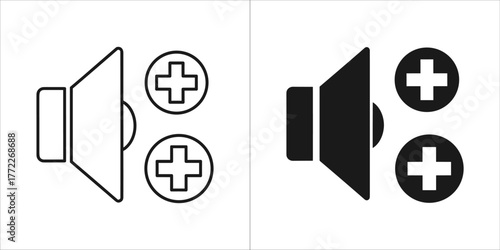Volume up icon in outline and solid black