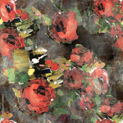 Oil Paint Seamless Floral Pattern Abstract