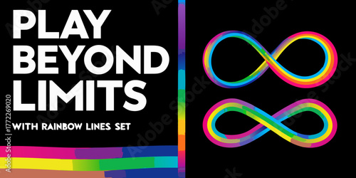 Play beyond limits with colorful infinity symbols and rainbow stripes design
