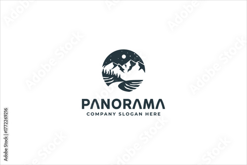 Mountain Landscape Silhouette for Outdoor Travel adventure Vintage logo design