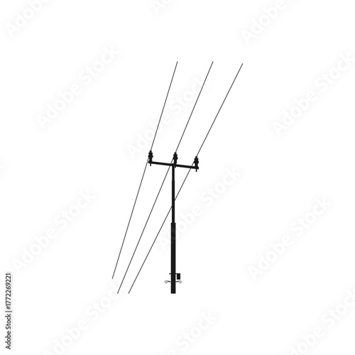 black silhouette electric pole on white background