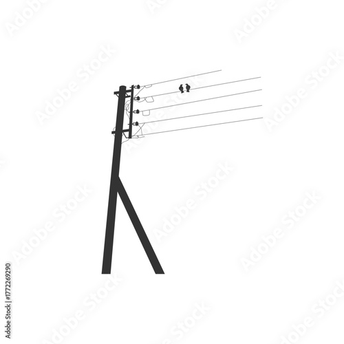 black silhouette electric pole on white background