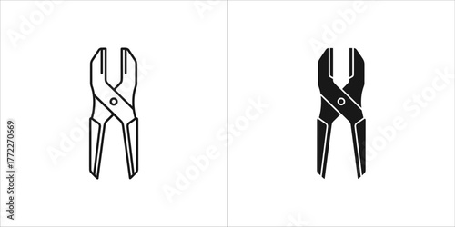 Two icons of wire cutters, one outlined and one solid black