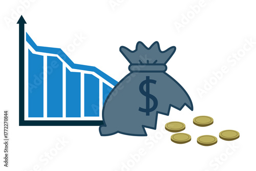 business graph with coins financial status concept