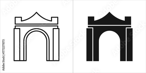 Outline and filled silhouette of an ancient archway