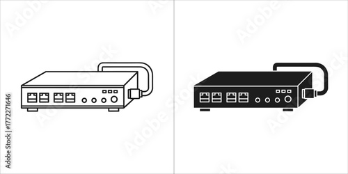 Network switch icon in black and white