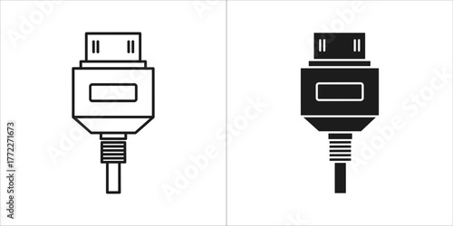 Outline and solid black icons of a usb typea connector