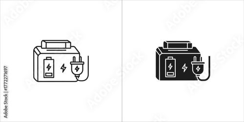 Line and glyph icon of portable power station