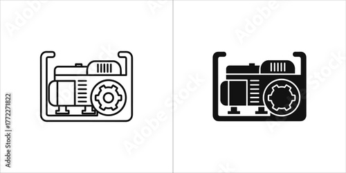 Portable generator icon set, outline and glyph style