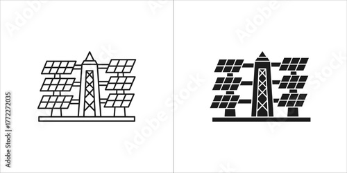 Solar power plant icon set, renewable energy