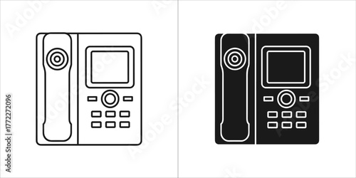 Line art and silhouette of a modern office desk phone