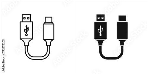 Black and white outline icons of a usb cable