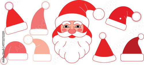 Festive Santa Claus Vector with Hats Collection Happy Holiday Character Icons Celebration Season Decorative Elements Cartoon Illustration