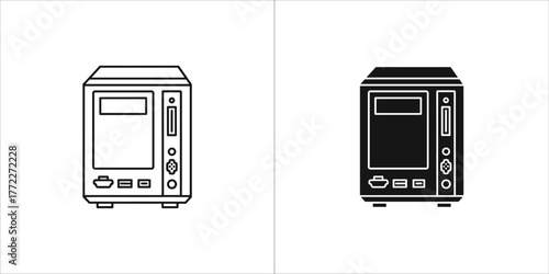 Two computer tower icons in black and white